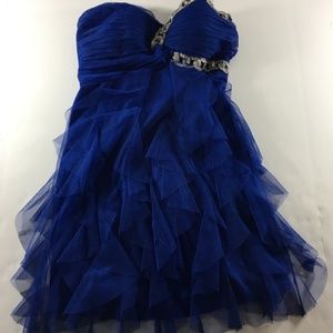 Blondie Nites Dress Junior 3 Blue Strapless Ruffle